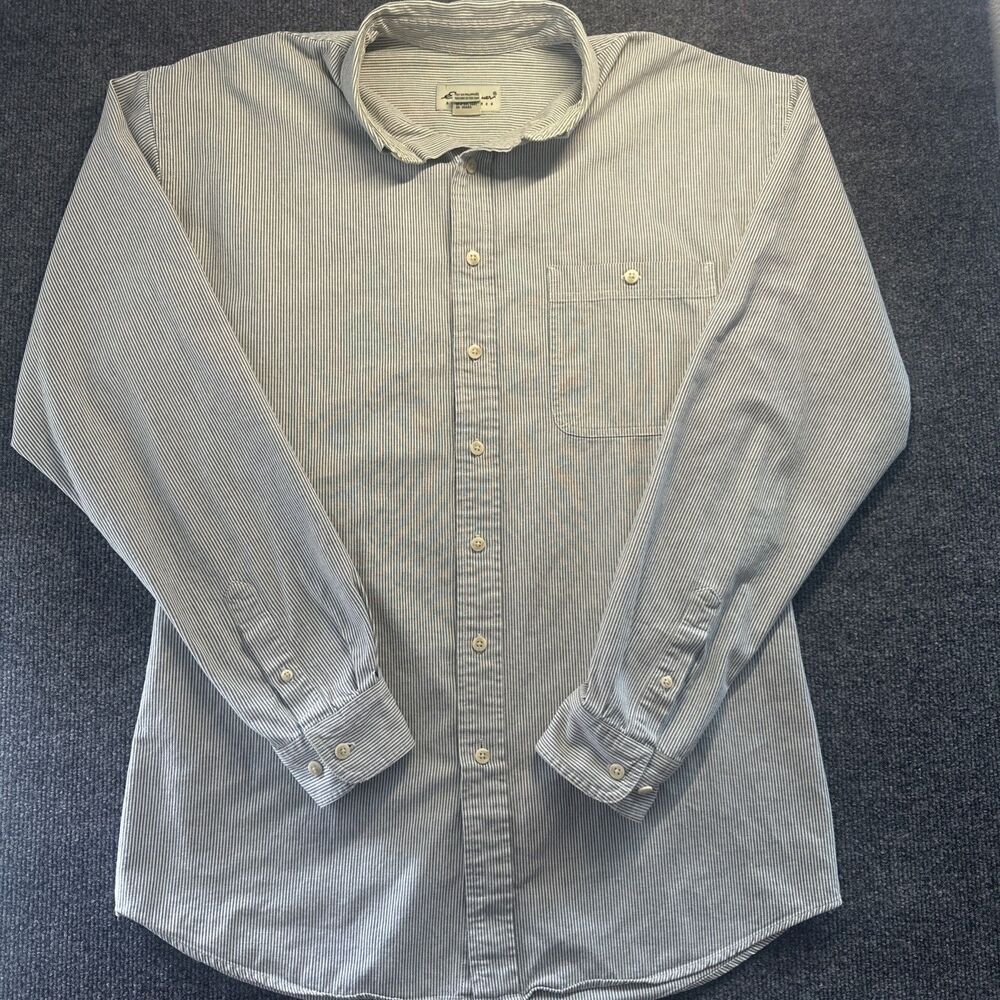 EDDIE BAUER Vintage Shirt Men Size L Green Stripe Button Long Sleeve
